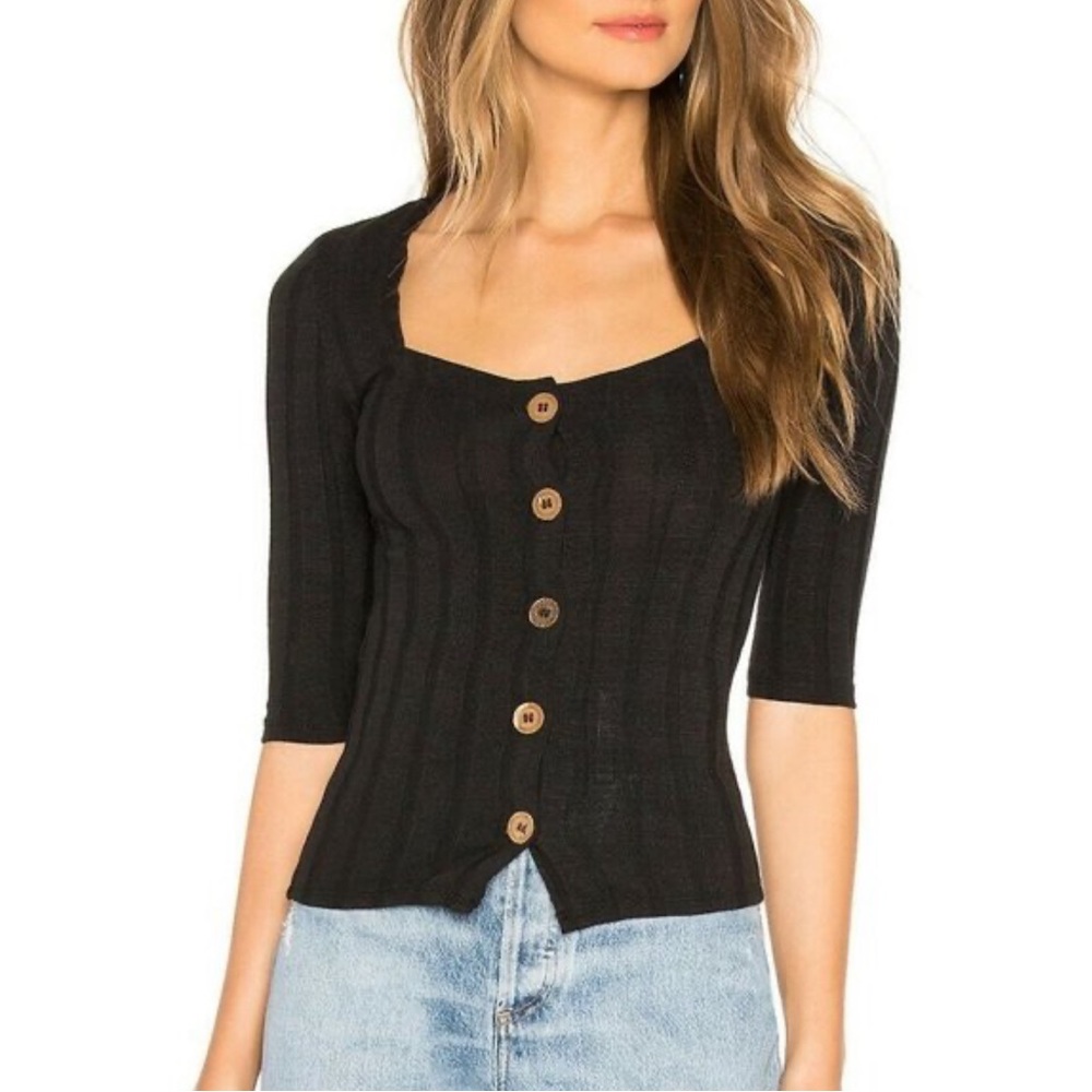 Free People Central Park  Ribbed square neck Cardigan  Top Large